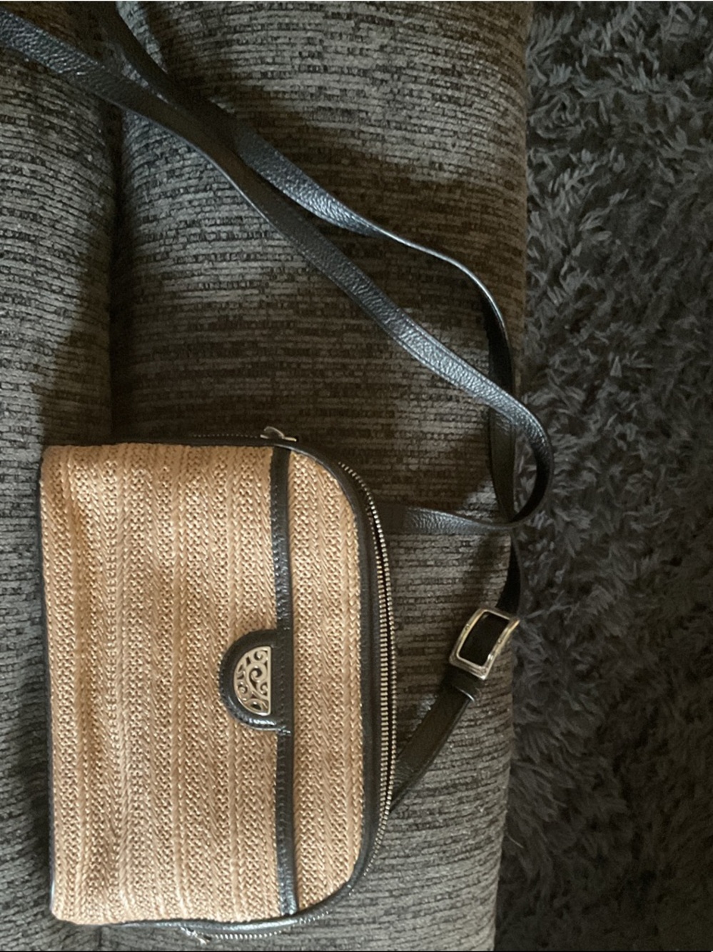 Brighton Straw Crossbody Bag with Black Trim